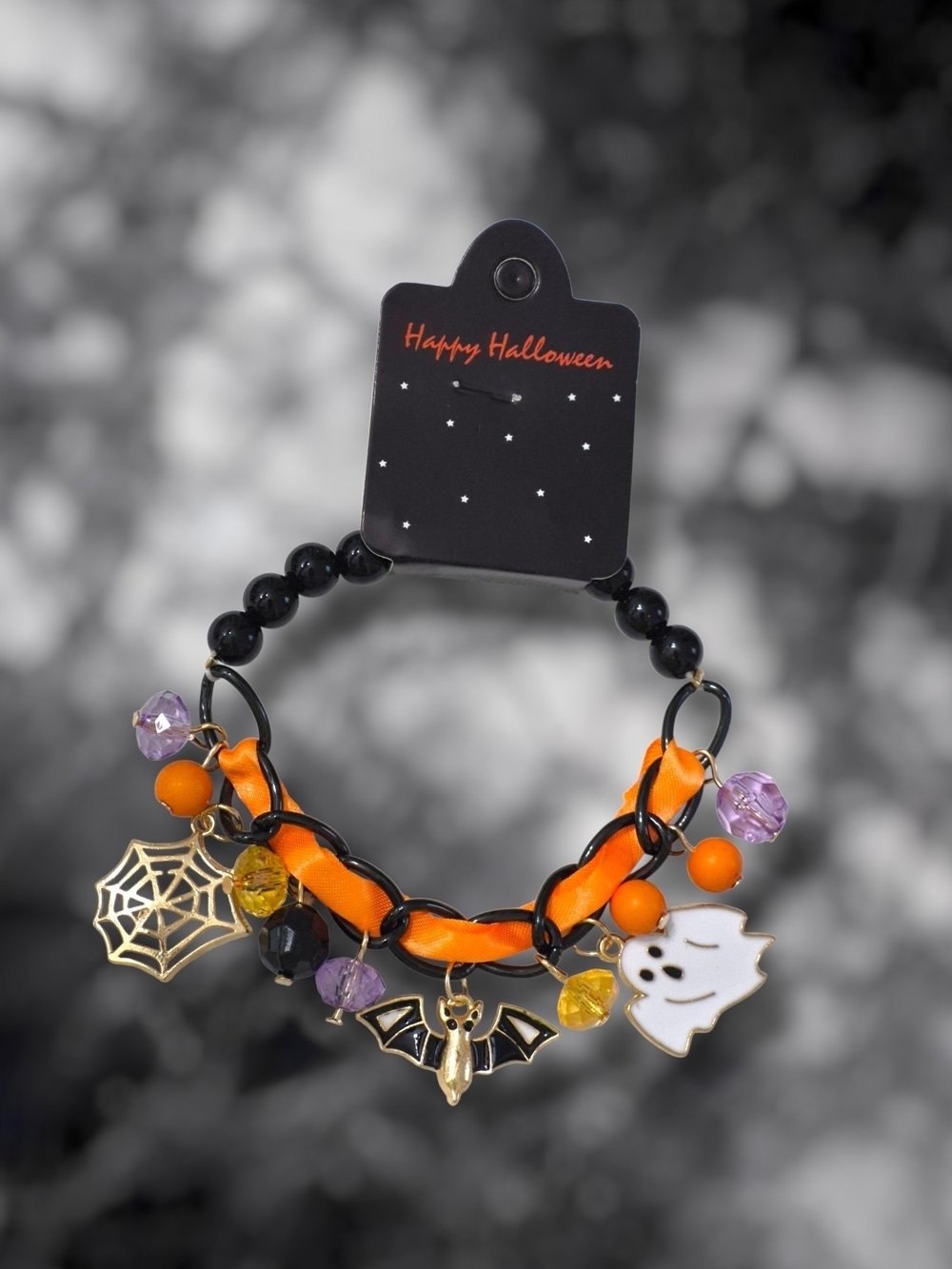 Spooktacular Halloween Charm Bracelet with Ghost, Bat & Spiderweb Charms